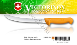 Victorinox 5.8452.20 Swibo WENGER Nóż szefa kuchni do filetowania, ostrze 20 cm głdkie, giętki,  uchwyt żółty