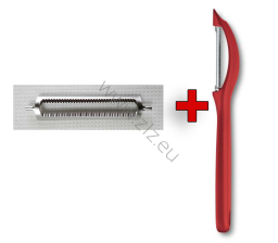 Szwajcarska obieraczka Victorinox  7.6075.1 do warzyw i owoców, dedykowana do obierania pomidorów, uchwyt czerwony, z zapasowym wymiennym ostrzem 7.6073.03