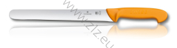 Victorinox 5.8441.25 Swibo WENGER Slicing knife, nóż do plastrowania, gładkie ostrze, 25 cm z zaokrąglonym czubkiem, uchwyt żółty (dostępne ostrza: 25 cm, 30 cm)